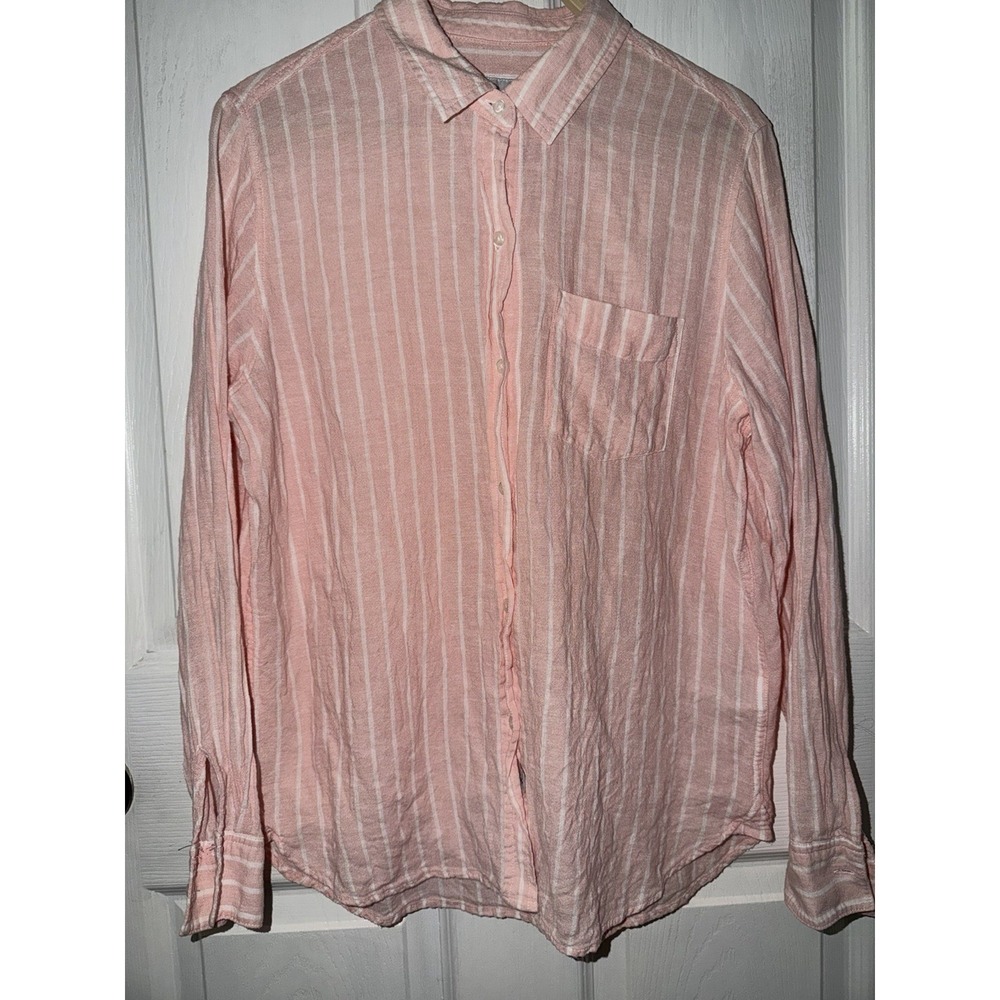 RAILS Linen Blend Charli Peach  Stripe Long Sleeve Button Sz M Boho Beach Travel